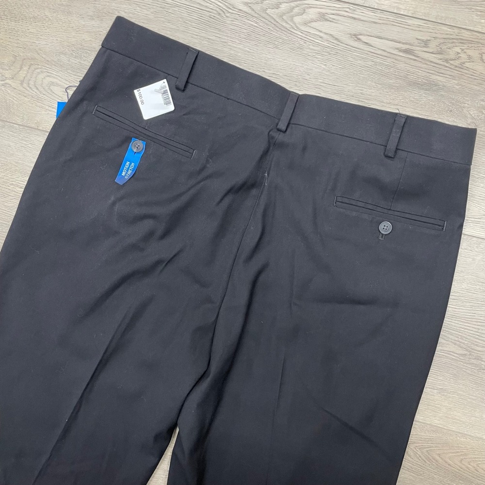 Saddlebred Dress Pants Mens 36x32 Black Motion Stretch Pleated Wrinkle Resistant